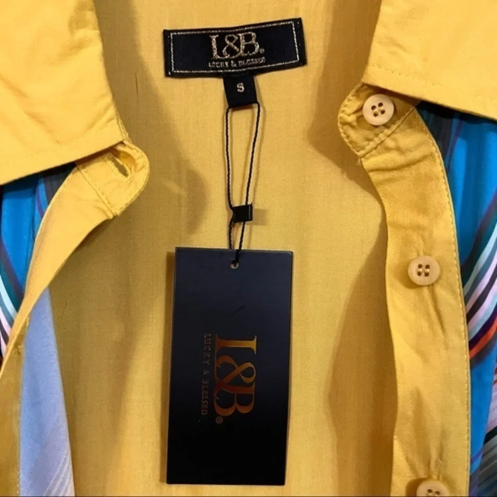 LUCKY & Blessed L&B Mustard Yellow Long Open Shirt Dress Cardigan Duster S - Picture 10 of 11